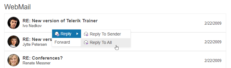 Sample Telerik UI for ASP.NET Core Context Menu
