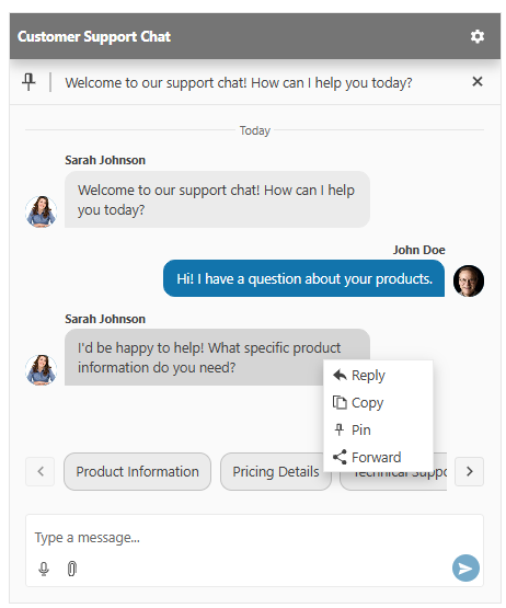 Sample Telerik UI for ASP.NET Core Chat