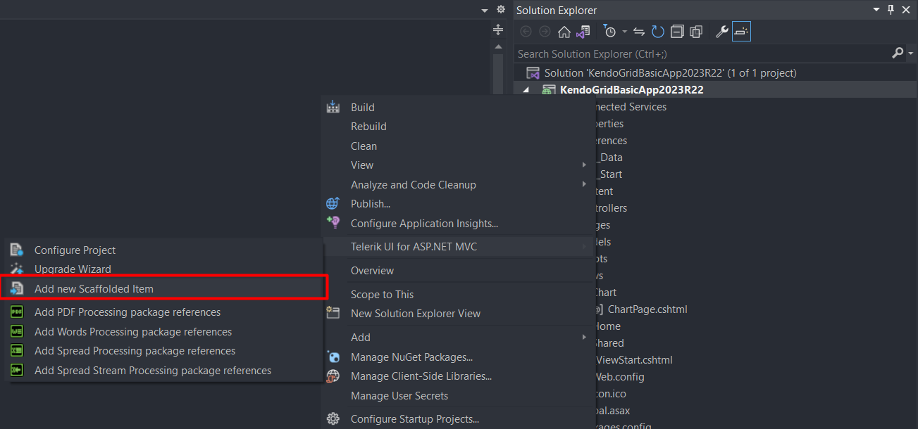 UI for ASP.NET MVC Adding a new scaffolded item with the Telerik UI Scaffolder for MVC