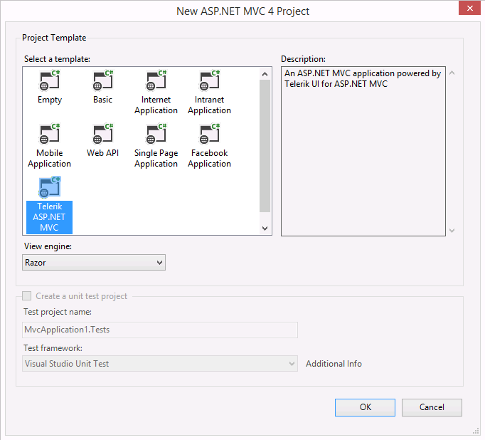 UI for ASP.NET MVC The MVC wizard