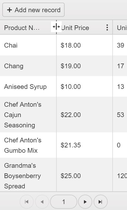 UI for ASP.NET MVC Resizing icon in a Grid with resizable columns on a mobile device