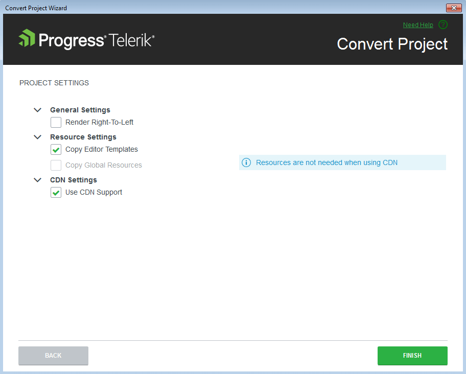 UI for ASP.NET MVC Project settings