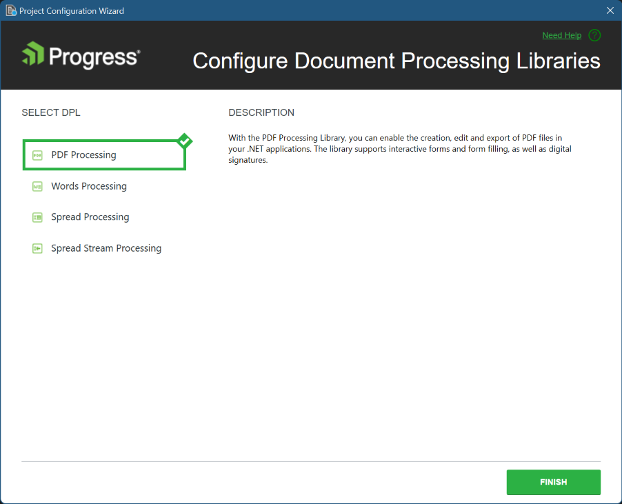 Document Processing Libraries Wizard main page - using the Telerik UI for Blazor VS extensions