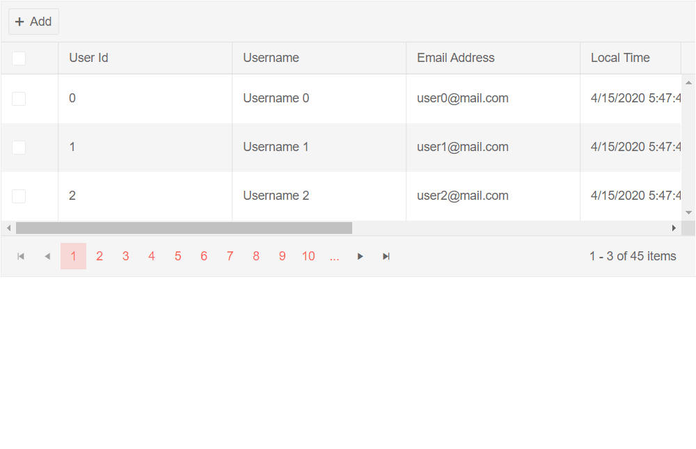gif of auto-generated columns with CRUD, selection and Paging