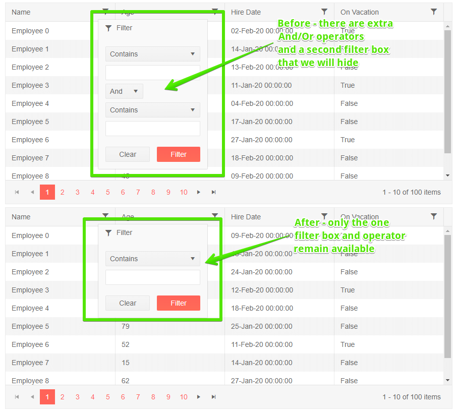 Blazor Grid One FilterMenu Result