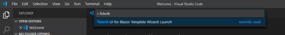 launch Telerik Blazor VS Code extension
