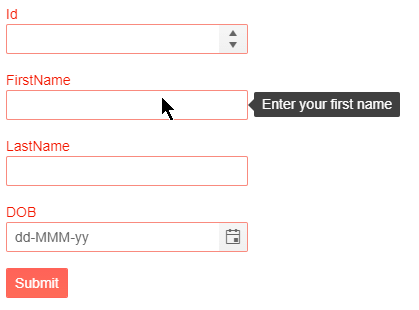 Validation Tooltip Message