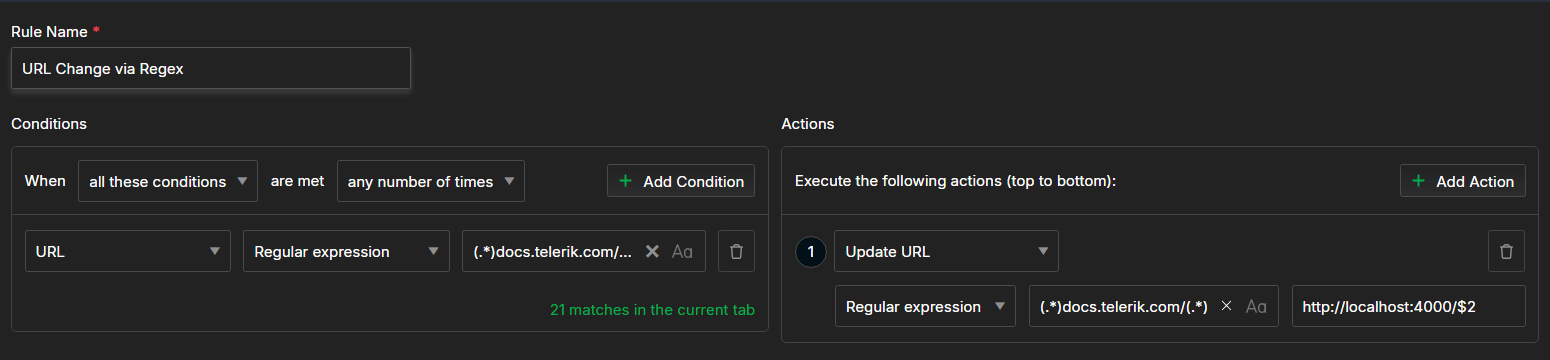 Creating a rule that uses regular expression to change an URL