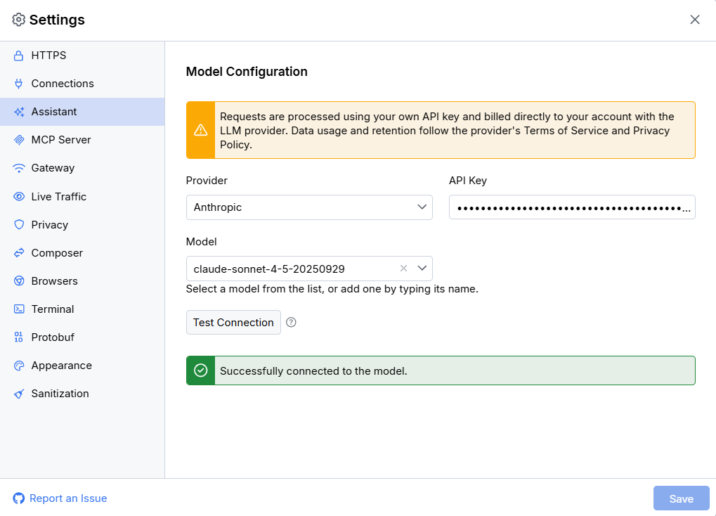 Testing and verifying the LLM connection