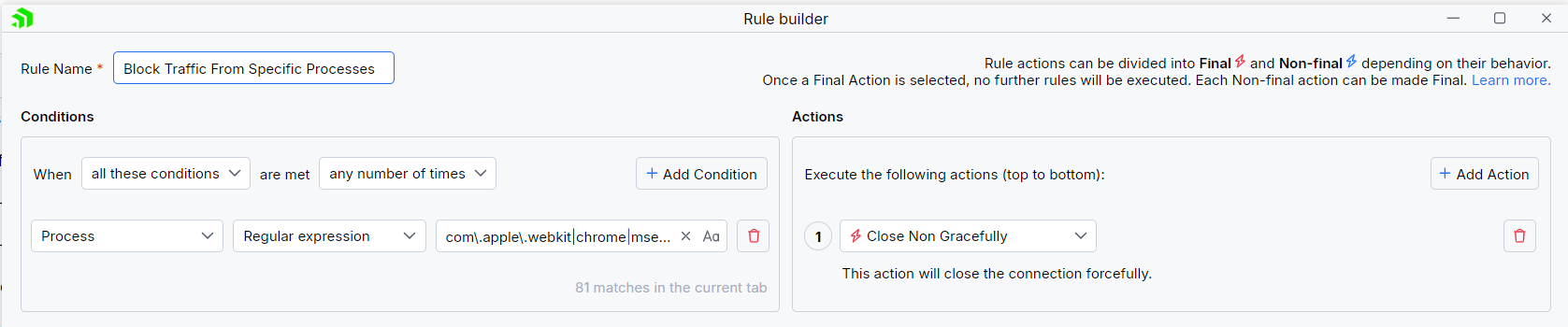 Creating "Block Traffic to Specific Processes" rule
