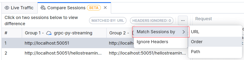 Match sessions popup