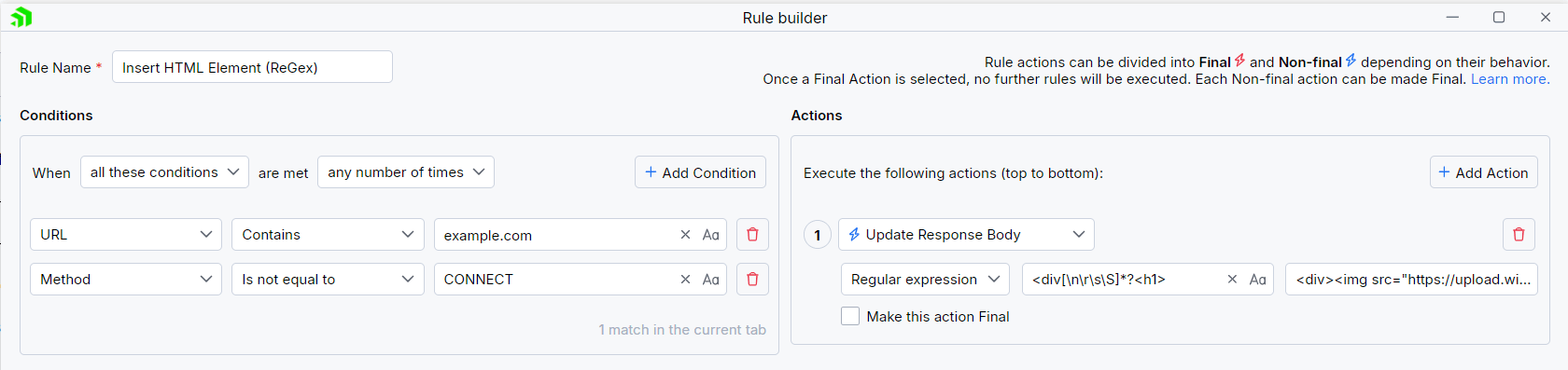 Creating "Insert HTML" rule