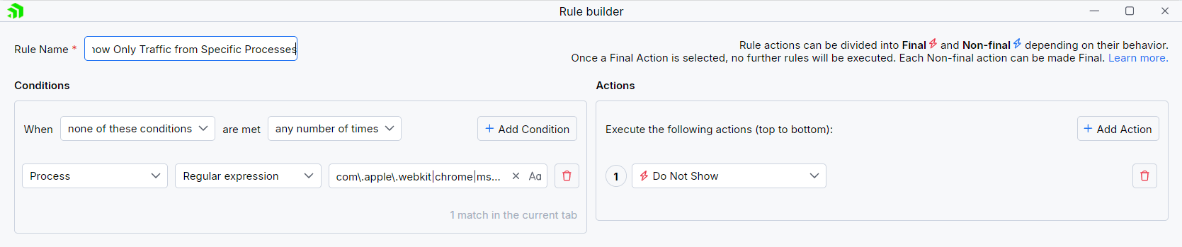Creating "Show Only Traffic from Specific Processes" rule