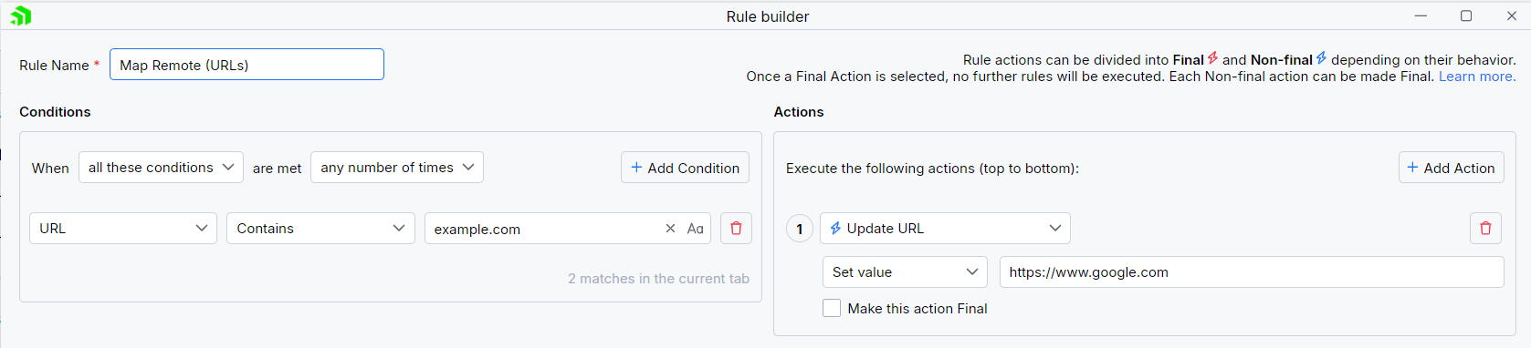 Activating the "Map Remote (URLs)" rule