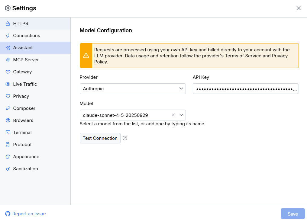 Configuring the debugging assistant API key