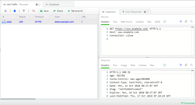 Successfully captured NodeJS traffic