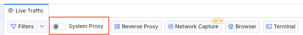 Use the "System Proxy" switch to toggle on and off the system capturing mode