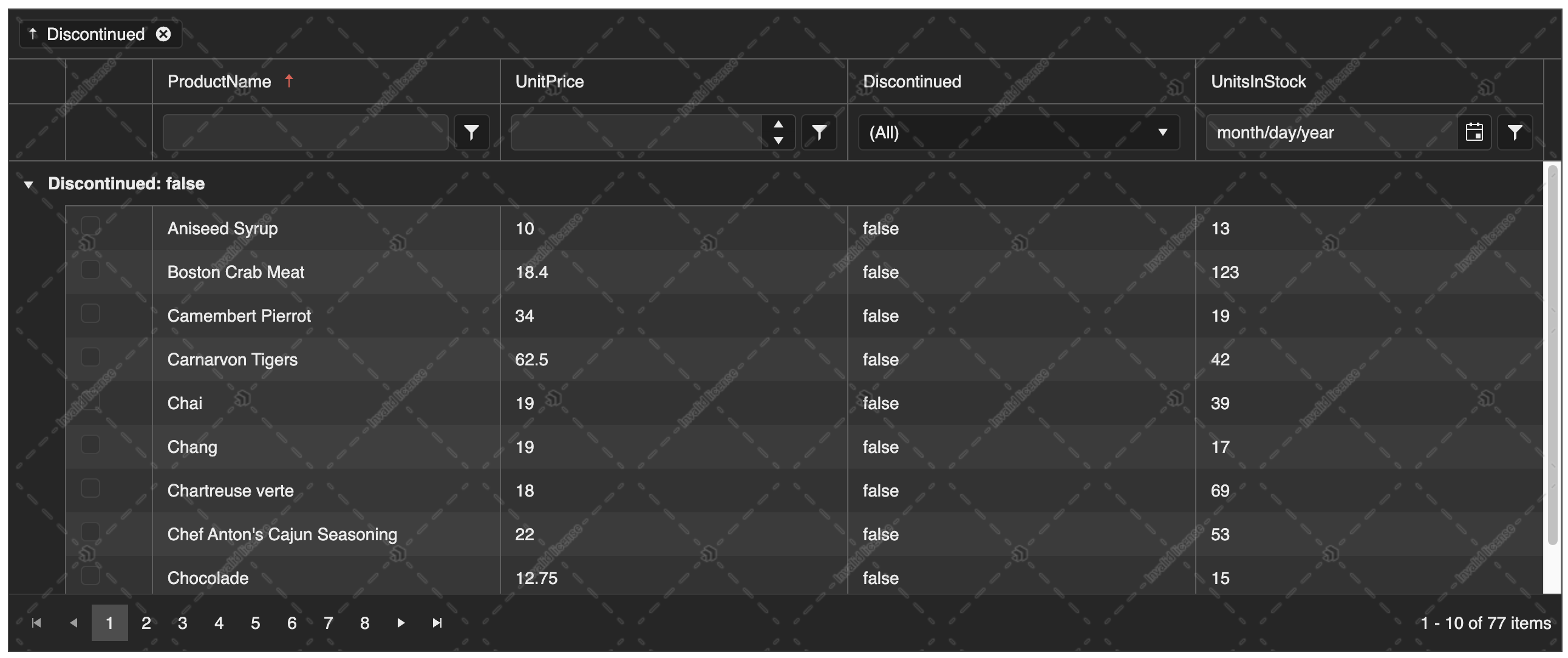 Kendo UI for Angular - Grid with a watermark - Dark theme