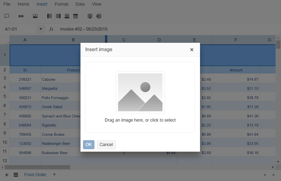 Kendo UI for jQuery Spreadsheet Insert Image pop-up