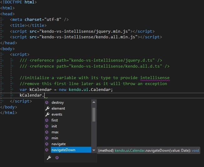 Kendo UI for jQuery declare variable type - approach 2