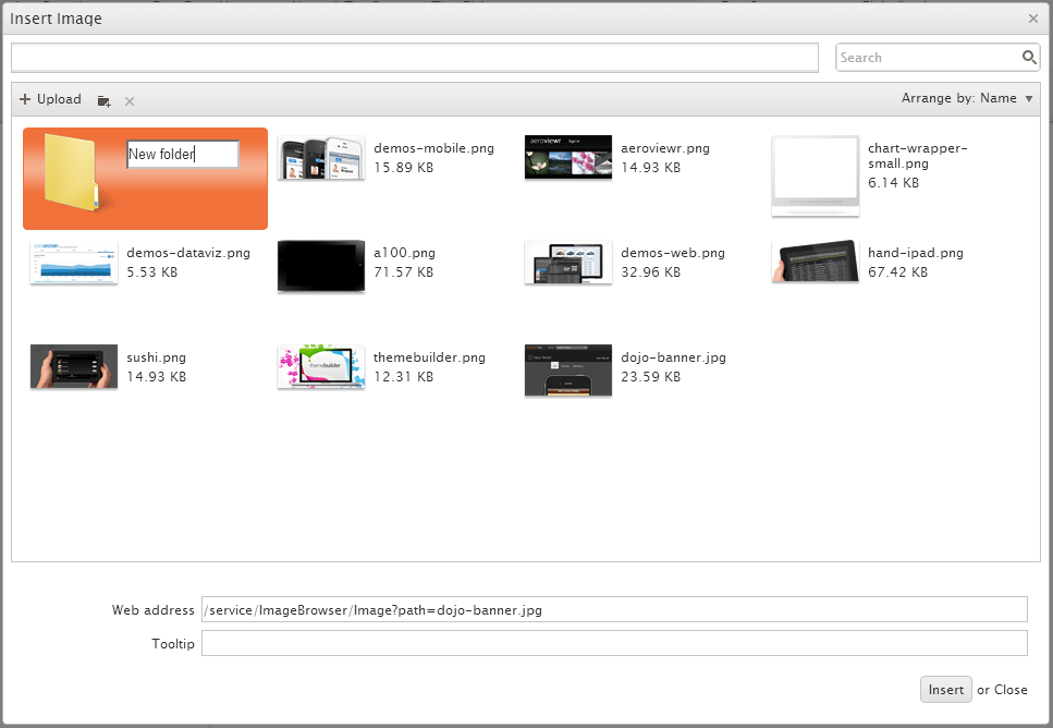 Kendo UI for jQuery Editor Image Browser Dialog