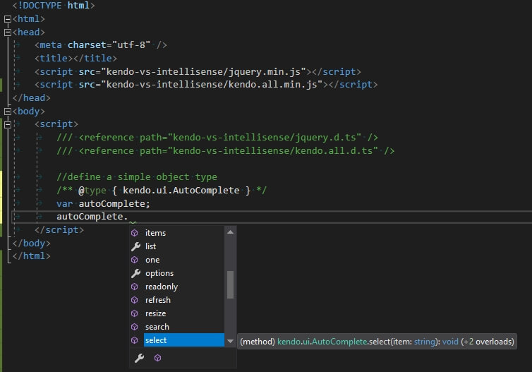 Kendo UI for jQuery declare variable type - approach 1