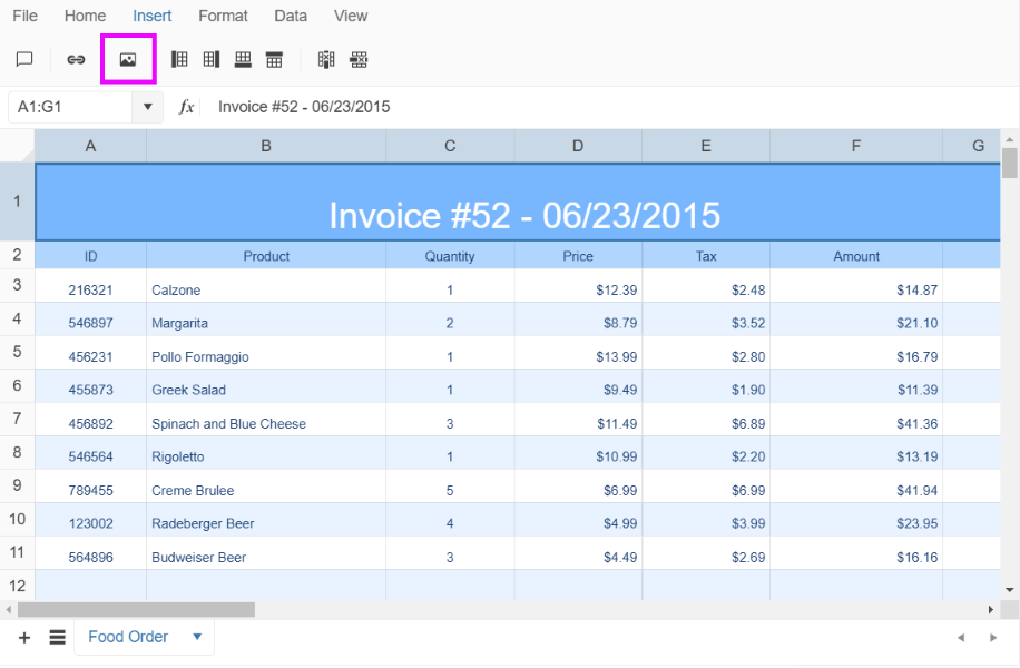 Kendo UI for jQuery Spreadsheet Insert Image tool