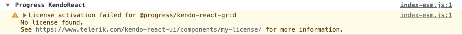 KendoReact - Console Warning for a missing or invalid license