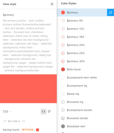 Color Styles in a UI Kit for Figma