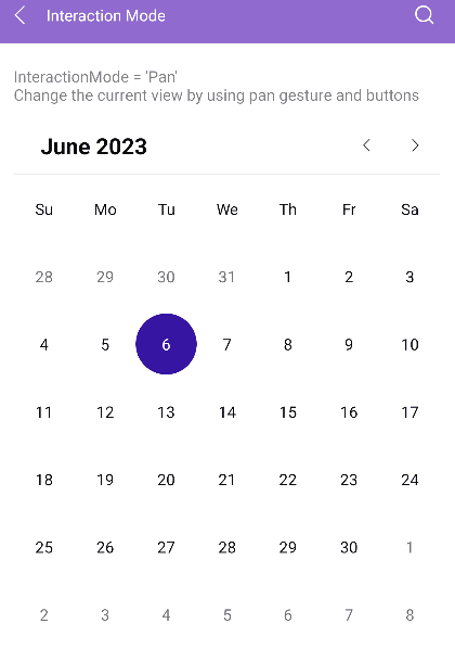 .NET MAUI Calendar interaction mode