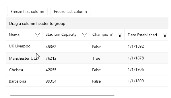 .NET MAUI DataGrid Frozen Column