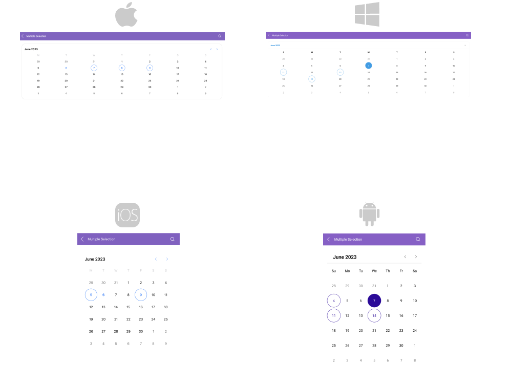 .NET MAUI Calendar Multiple Selection