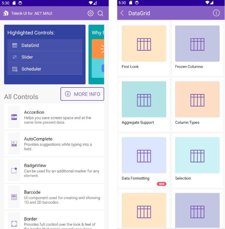 Telerik UI for .NET MAUI ControlsSamples App Android