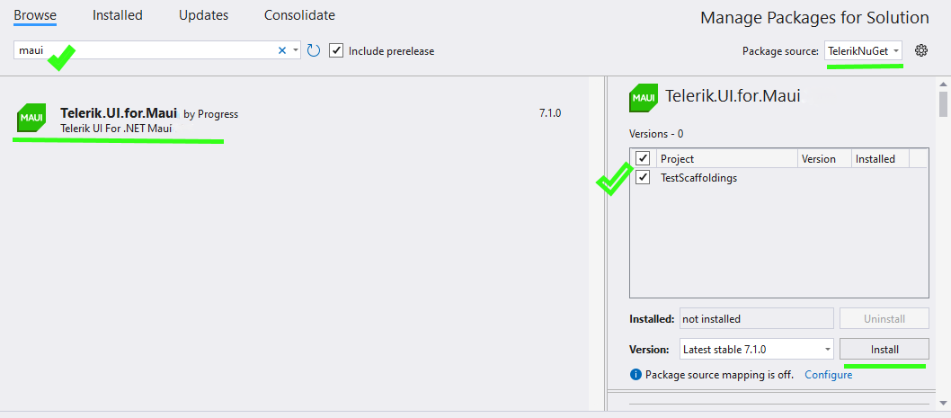 Add Telerik UI for .NET MAUI package to the project