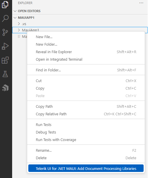Telerik UI for .NET MAUI VS Code Extension Processing Libraries