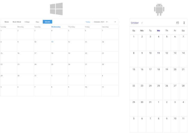 .NET MAUI Scheduler Month View