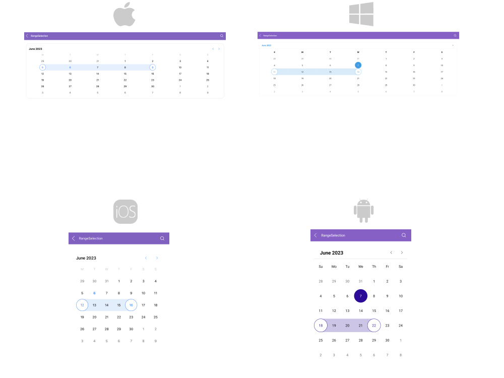 .NET MAUI Calendar Range Selection