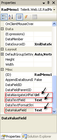 RadMenu Binding Fields