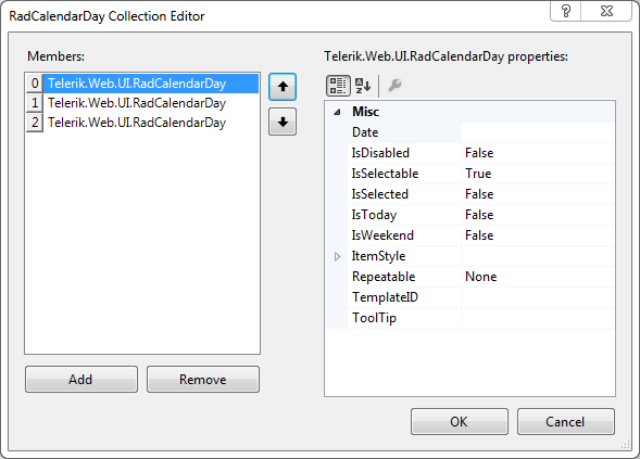 RadCalendarDay Collection editor