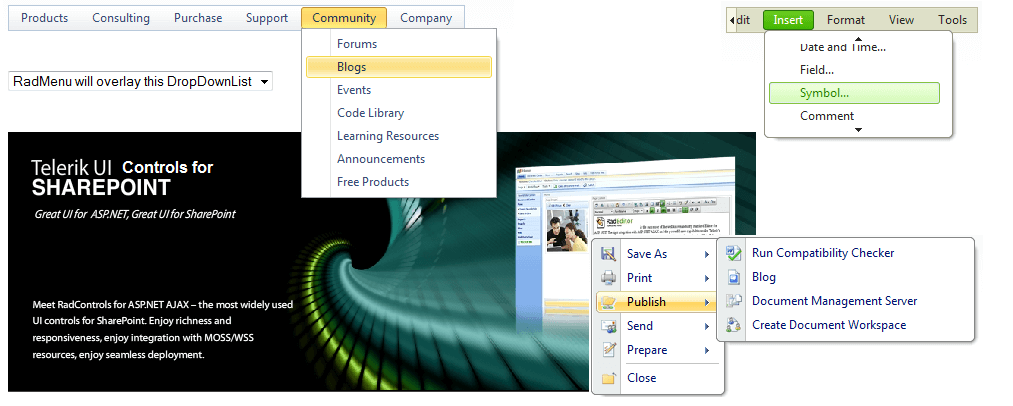 WebForms Menu overview