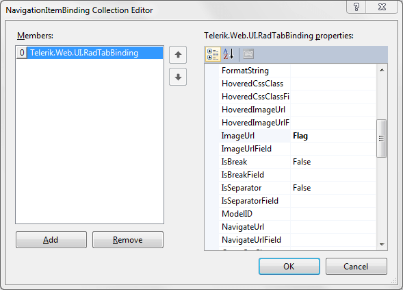 Navigation Item Binding Collection Editor