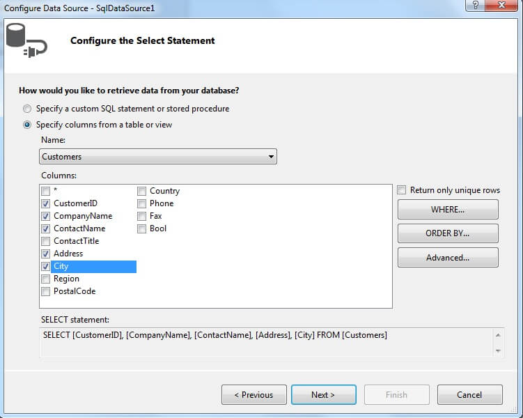 Configure Select Statement Configure Select Statement