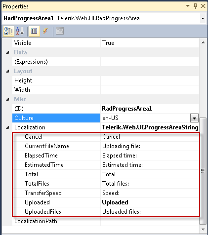 upload localization properties area