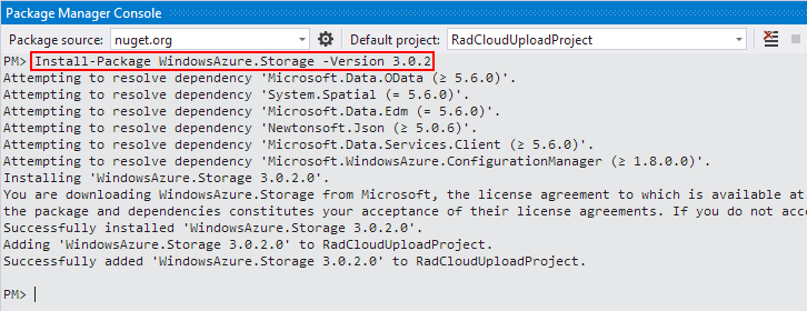 NuGet PM Console example for Azure Package NuGet PM Console example for Azure Package