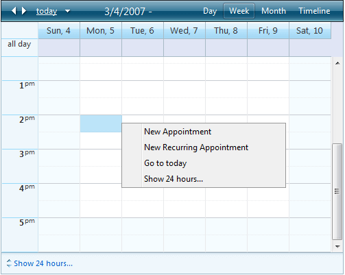 day and week view context menu
