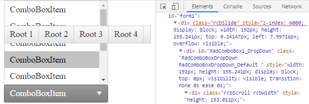 Menu default z-index