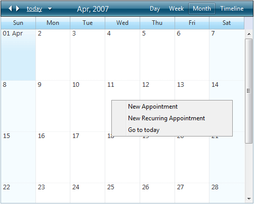 month and timeline view context menu