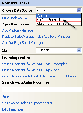RadMenu Choose XmlDataSource