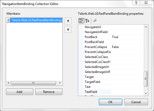 Navigation Item Binding Collection Editor