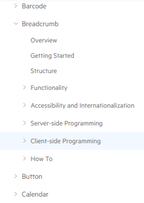 Documentation structure for a typical control Documentation structure for a typical control